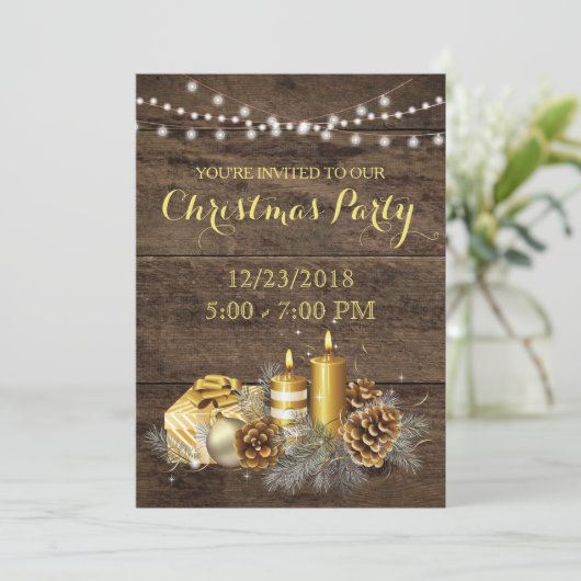 金ゴールドカントリー素朴クリスマスパーティの招待状 招待状 (スタンド正面)
