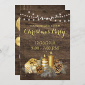 金ゴールドカントリー素朴クリスマスパーティの招待状 招待状 (正面/裏面)