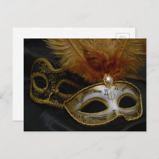 金ゴールドカーニバルベネチアンマスクマスカレード ポストカード (正面/裏面)