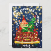 金ゴールドカーメリークリスマスブランチディナーサンタネイビー 招待状 (裏面)