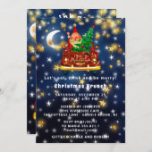 金ゴールドカーメリークリスマスブランチディナーサンタネイビー 招待状 (正面/裏面)