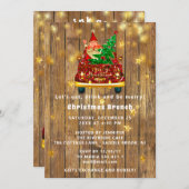 金ゴールドカーメリークリスマスブランチディナーサンタラスティック 招待状 (正面/裏面)