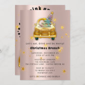 金ゴールドカーメリークリスマスブランチディナーツリーバラ 招待状 (正面/裏面)