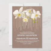 金ゴールドガラスと白の蘭のヴィンテージフローラ結婚 招待状 (正面)