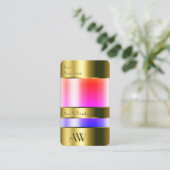 金ゴールドガラスケースLook カラフル Liquidsモノグラム 名刺 (スタンド正面)