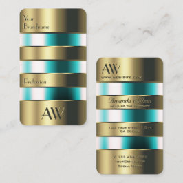 金ゴールドガラス缶光学ティール（緑がかった色）流体とイニシャル 名刺