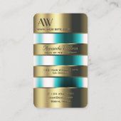 金ゴールドガラス缶光学ティール(緑がかった色)流体とイニシャル 名刺 (裏面)