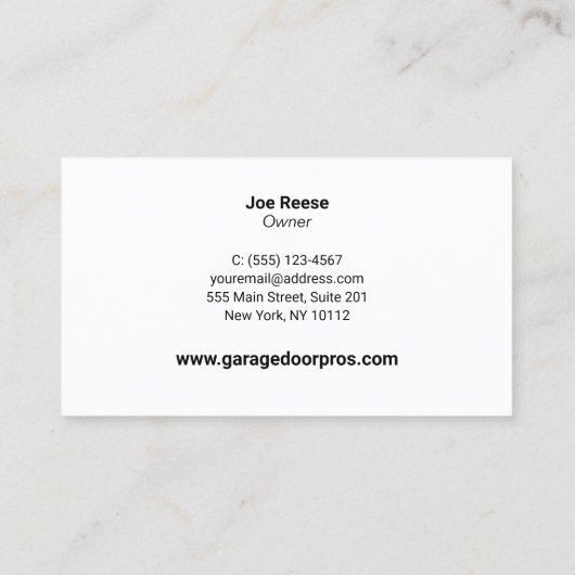 金ゴールドガレージドアの設置と修理 名刺 (裏面)