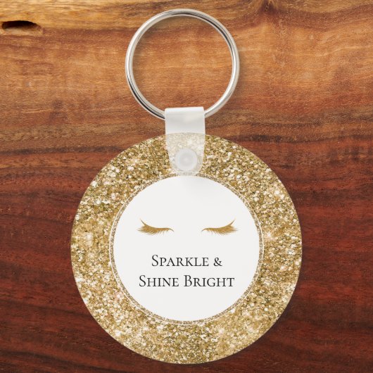 金ゴールドガーリーまつ毛グリッター キーホルダー (正面)