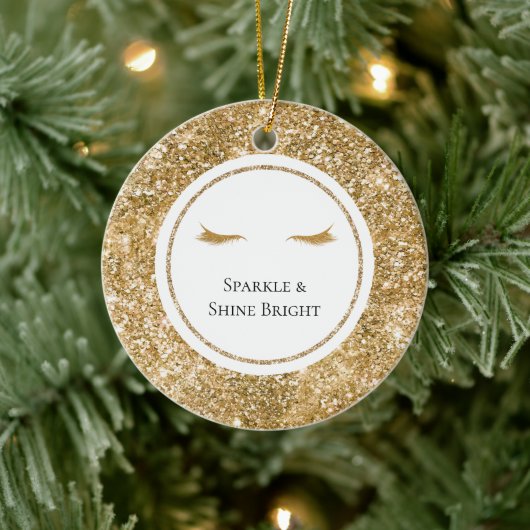 金ゴールドガーリーまつ毛グリッター セラミックオーナメント (ツリー)