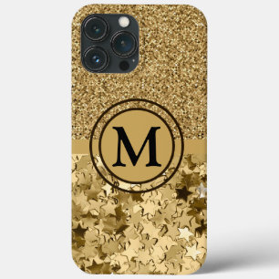 金ゴールドガーリーグリッタースターズモノグラム iPhone 13 PRO MAXケース