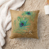 金ゴールドガーリーグリッタースモダンパークルピーコックフェザー クッション (ブランケット)