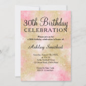 金ゴールドガーリーグリッターピンクの水色30歳誕生日 招待状 (正面)