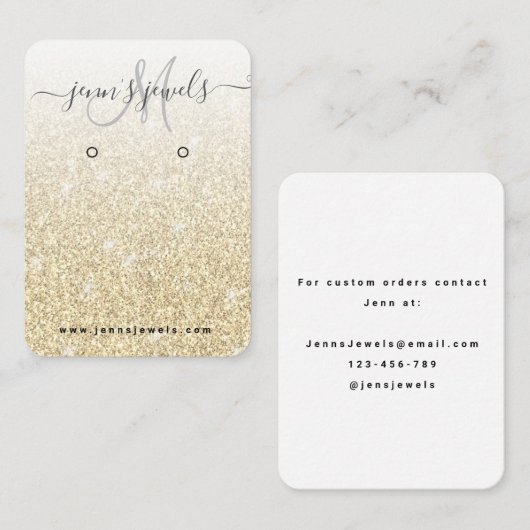 金ゴールドガーリーグリッターロゴジュエリーイヤリング表示 名刺 (正面/裏面)