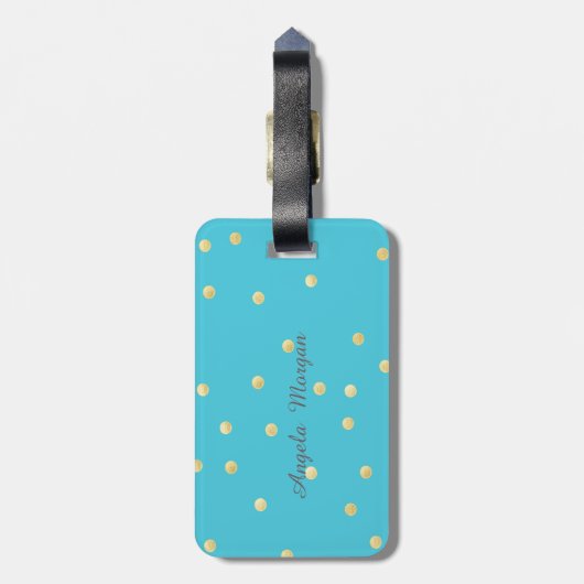 金ゴールドガーリードットモノグラムパーソナライズされた ラゲッジタグ (裏面縦)