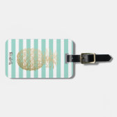 金ゴールドガーリーパイナップルミントホワストライプイト ラゲッジタグ (正面横)