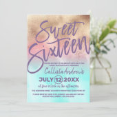 金ゴールドガーリーピンクティール(緑がかった色)水彩グラデーション甘い16 招待状 (スタンド正面)