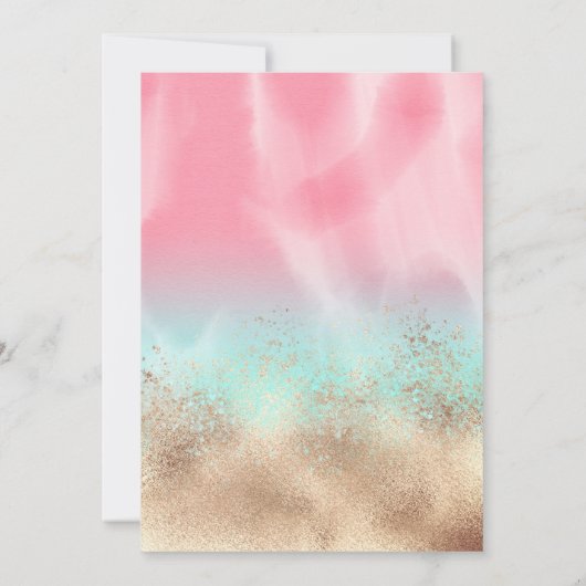 金ゴールドガーリーピンクティール（緑がかった色）水彩グラデーション甘い16 招待状 (裏面)