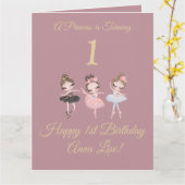 金ゴールドガーリーピンクバレリーナプリンセス1st誕生日 カード (黄色い花)