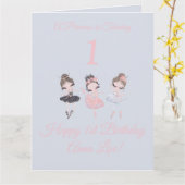 金ゴールドガーリーピンクバレリーナプリンセス1st誕生日 カード (黄色い花)