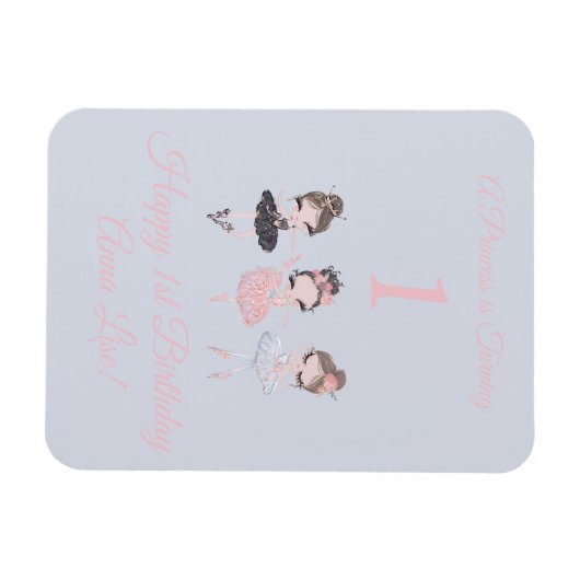 金ゴールドガーリーピンクバレリーナプリンセス1st誕生日 マグネット (横)