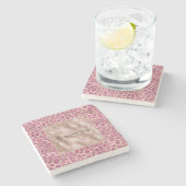 金ゴールドガーリーピンクヒョウ印刷グリパーソナライズされたッツ ストーンコースター (横)