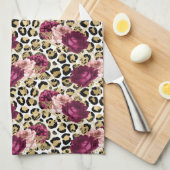 金ゴールドガーリーピンクフローラヒョウ印刷 キッチンタオル (四つ折り)