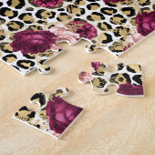 金ゴールドガーリーピンクフローラヒョウ印刷 ジグソーパズル (側面)