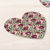 金ゴールドガーリーピンクフローラヒョウ印刷 ペーパーコースター (アングル)