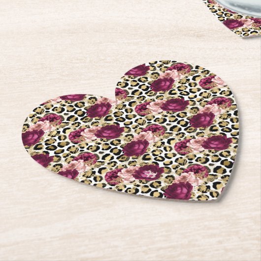 金ゴールドガーリーピンクフローラヒョウ印刷 ペーパーコースター (アングル)