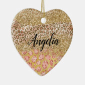 金ゴールドガーリーピーチグリッターヒョウ印刷 セラミックオーナメント (右)