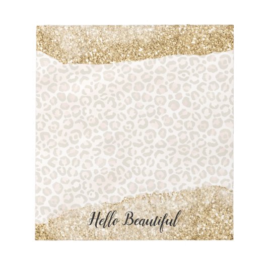 金ゴールドガーリーピーチグリッターヒョウ印刷 ノートパッド (正面)