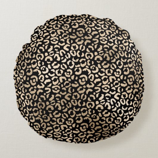 金ゴールドガーリーブラックグラムレオパード印刷 ラウンドクッション (正面)