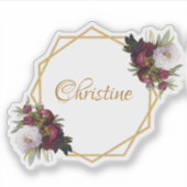 金ゴールドガーリーブルゴーニュ牡丹の名前フローラ幾何学的 シール (正面)