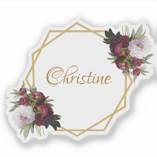 金ゴールドガーリーブルゴーニュ牡丹の名前フローラ幾何学的 シール (正面)