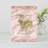 金ゴールドガーリーユニコーンピンクグリッタースパークル紙吹雪 招待状 (スタンド正面)