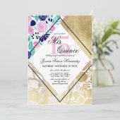 金ゴールドガーリー大理石フローラ水カラーミクリン 招待状 (スタンド正面)