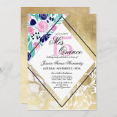 金ゴールドガーリー大理石フローラ水カラーミクリン 招待状 (正面/裏面)