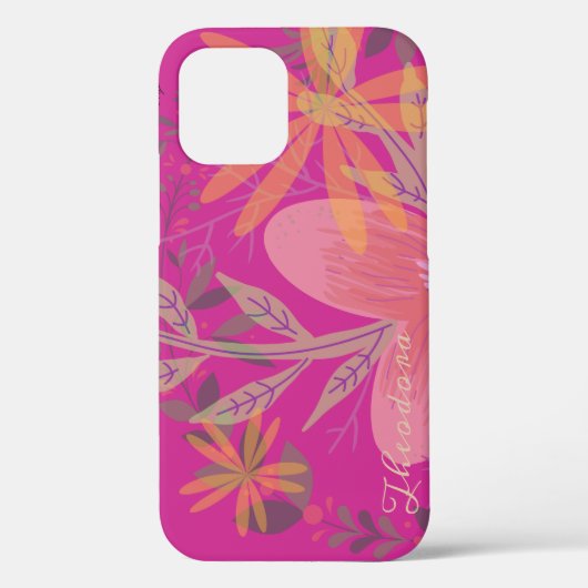 金ゴールドガーリー葉明るい赤紫色花 Case-Mate iPhoneケース (裏面)