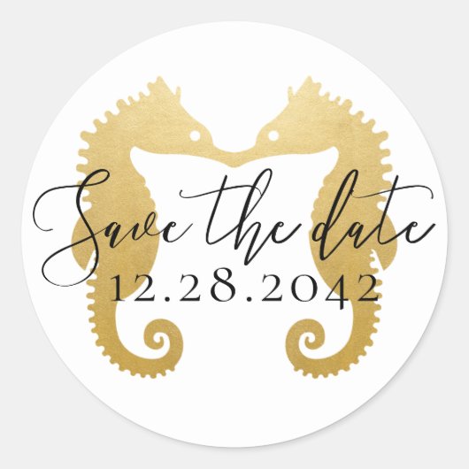 金ゴールドキスをするビーチ結婚式保存日 ラウンドシール (正面)