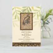 金ゴールドキスをするブラウンギラフェス動物園ベビーシャワー 招待状 (スタンド正面)