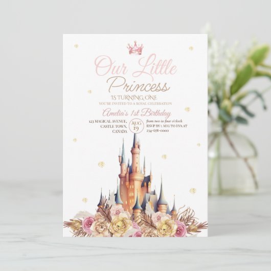 金ゴールドキャッスルエレガントリトルプリンセス誕生日 招待状 (スタンド正面)