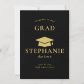 金ゴールドキャップおめでとう大学院卒業2023ブラック 案内状 (正面)