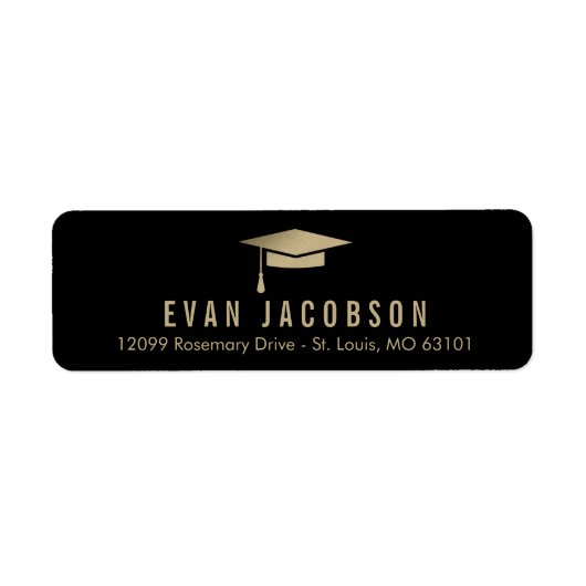 金ゴールドキャップの編集可能なカラーの卒業住所 シール (正面)