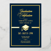 金ゴールドキャップ卒業ネイビーブルーID834 箔招待状 (正面)