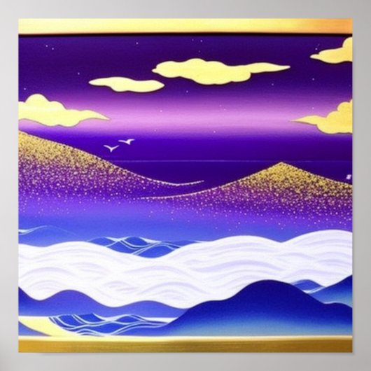 金ゴールドキャップ山の横に海のポスター ポスター (正面)