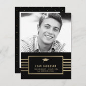 金ゴールドキャップ編集可能カラー卒業はがき 案内ポストカード (正面/裏面)