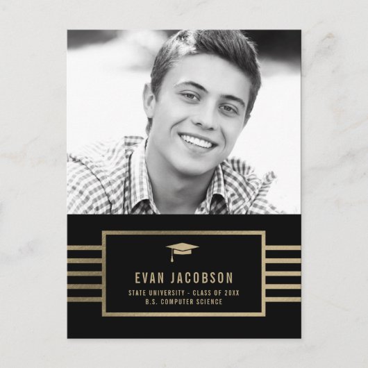 金ゴールドキャップ編集可能カラー卒業はがき 案内ポストカード (正面)