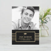 金ゴールドキャップ編集可能カラー卒業アナウンス 招待状 (スタンド正面)