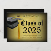 金ゴールドキャップ/タッセル卒業発表 招待状 (正面/裏面)